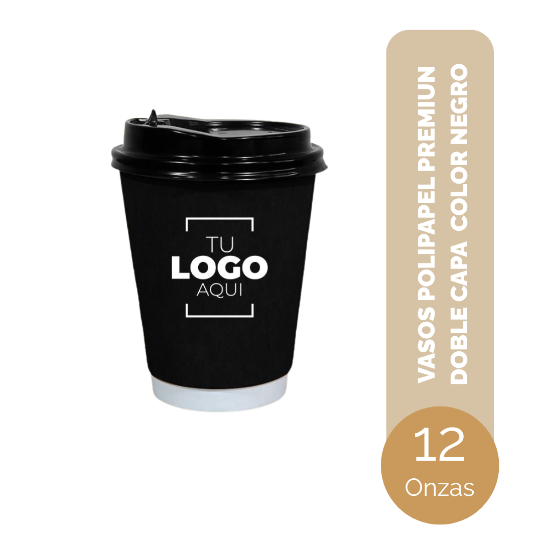 VASO DE POLIPAPEL PREMIUN DOBLE CAPA 12 ONZAS NEGRO