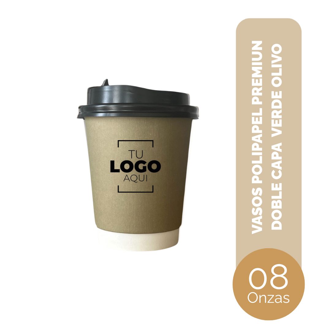 VASO DE POLIPAPEL PREMIUN DOBLE CAPA 08 ONZAS VERDE OLIVO