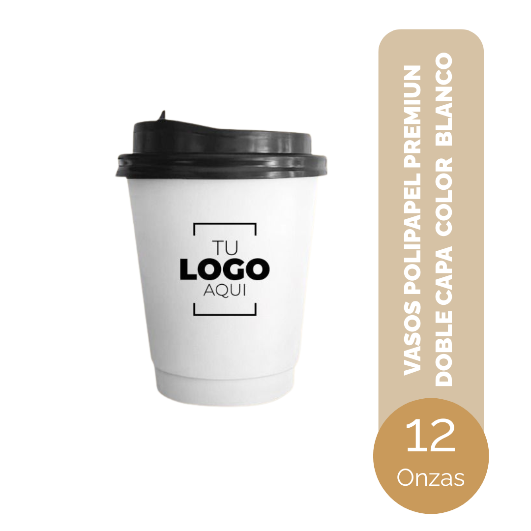 VASO DE POLIPAPEL PREMIUN DOBLE CAPA 12 ONZAS BLANCO