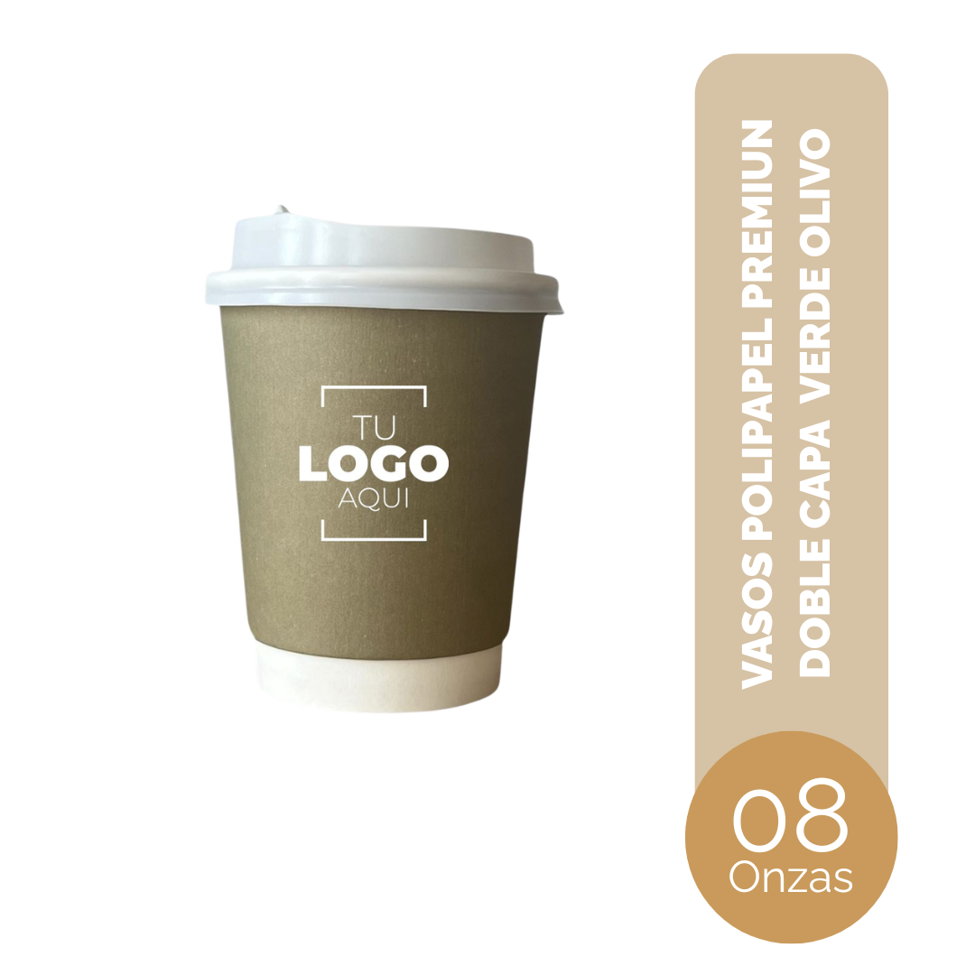 VASO DE POLIPAPEL PREMIUN DOBLE CAPA 08 ONZAS VERDE OLIVO
