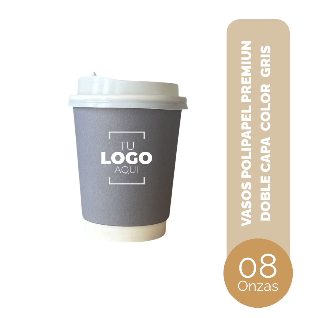 VASO DE POLIPAPEL PREMIUN DOBLE CAPA 08 ONZAS GRIS