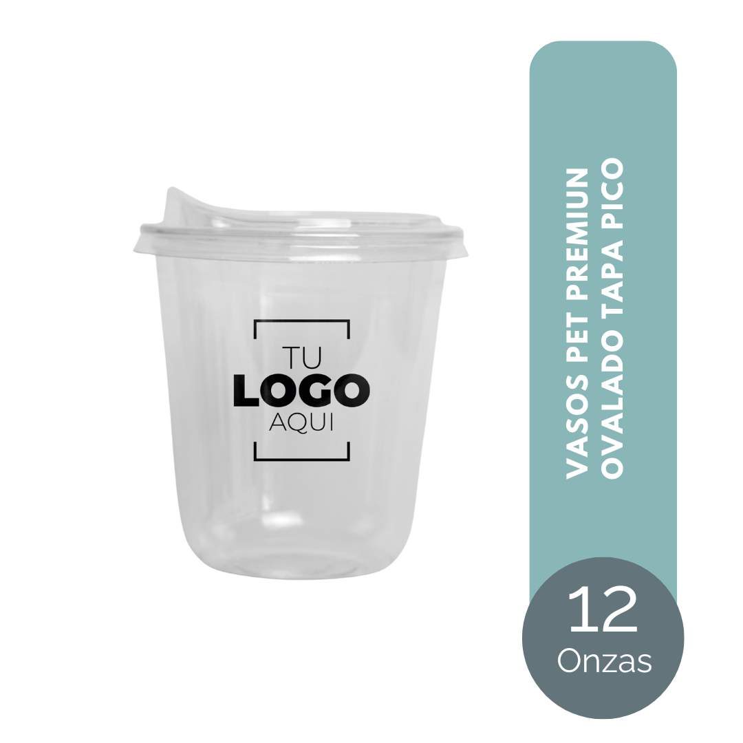 VASO PET PREMIUN OVALADO 12 ONZAS TAPA PICO (38 MICRAS)