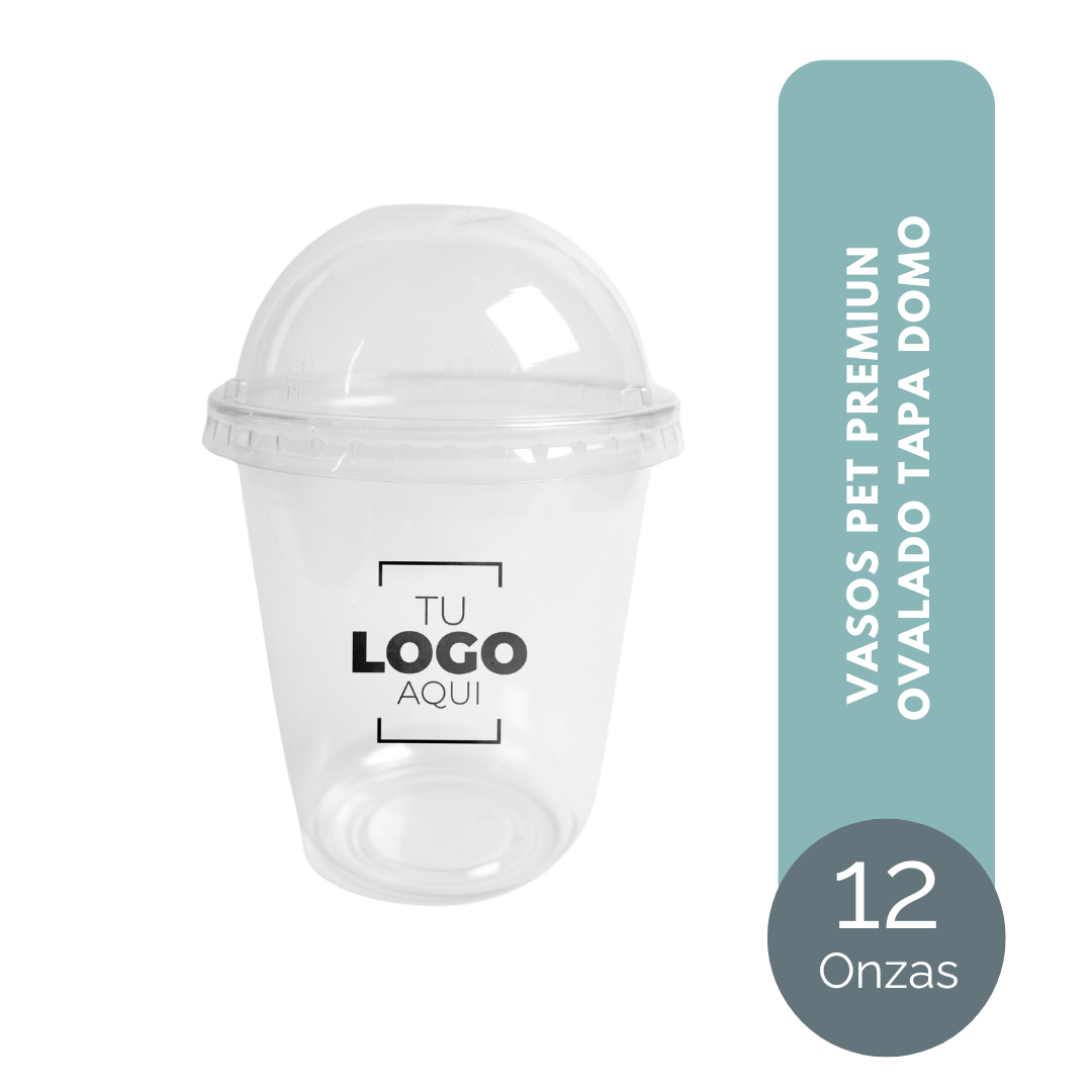 VASO PET PREMIUN OVALADO 12 ONZAS TAPA DOMO (38 MICRAS)