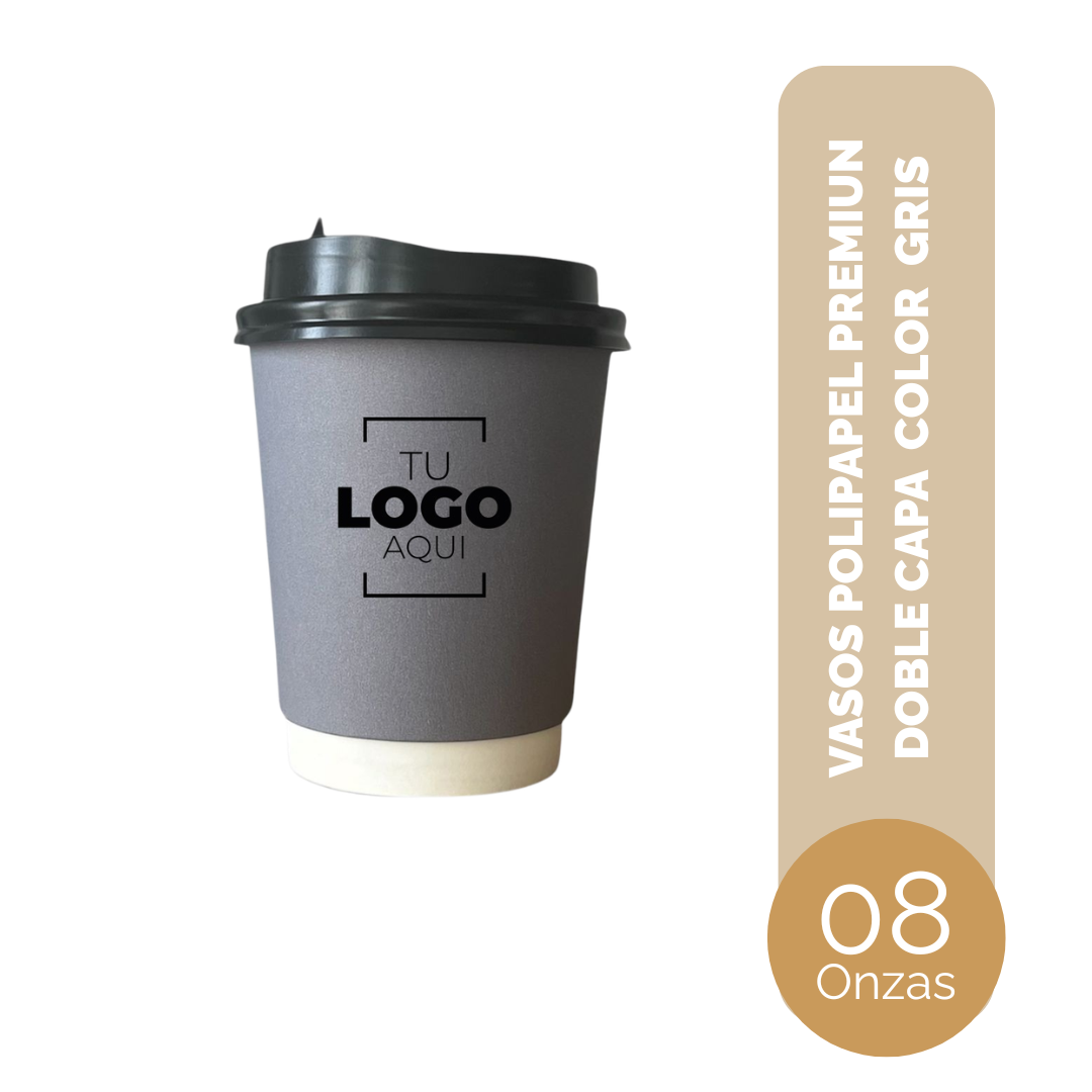 VASO DE POLIPAPEL PREMIUN DOBLE CAPA 08 ONZAS GRIS