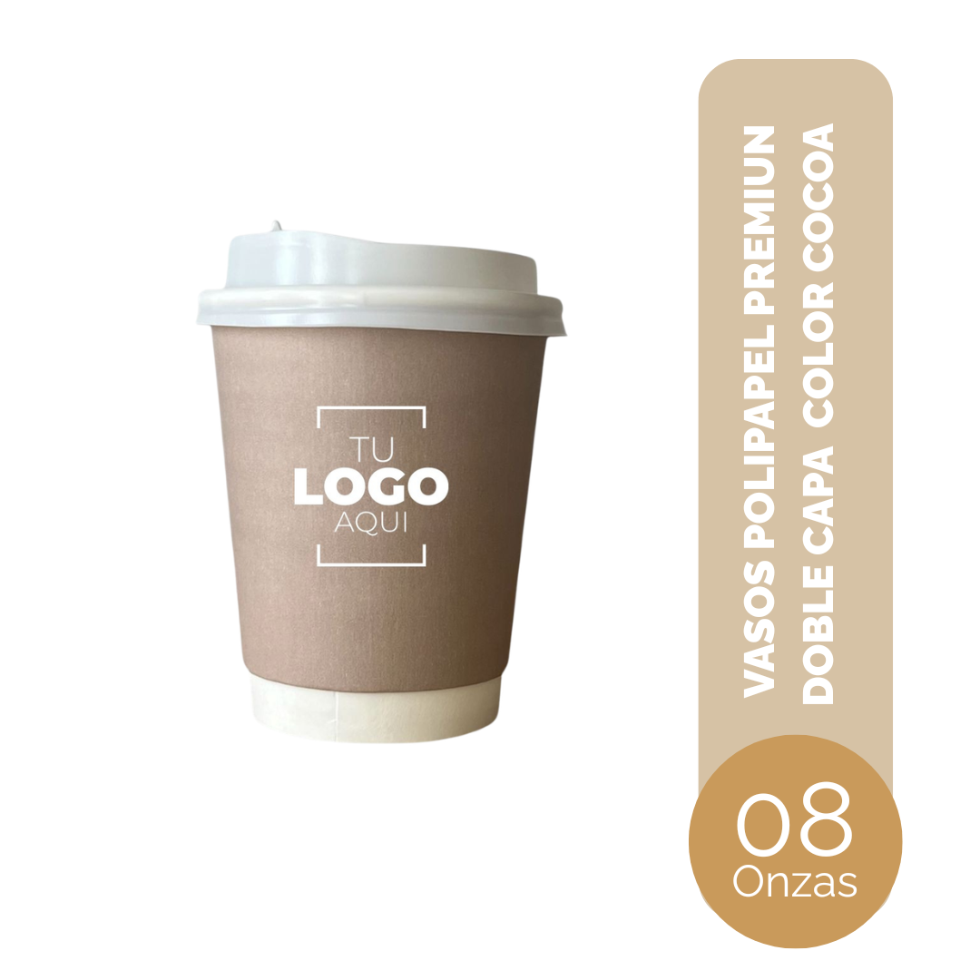 VASO DE POLIPAPEL PREMIUN DOBLE CAPA 08 ONZAS COCOA