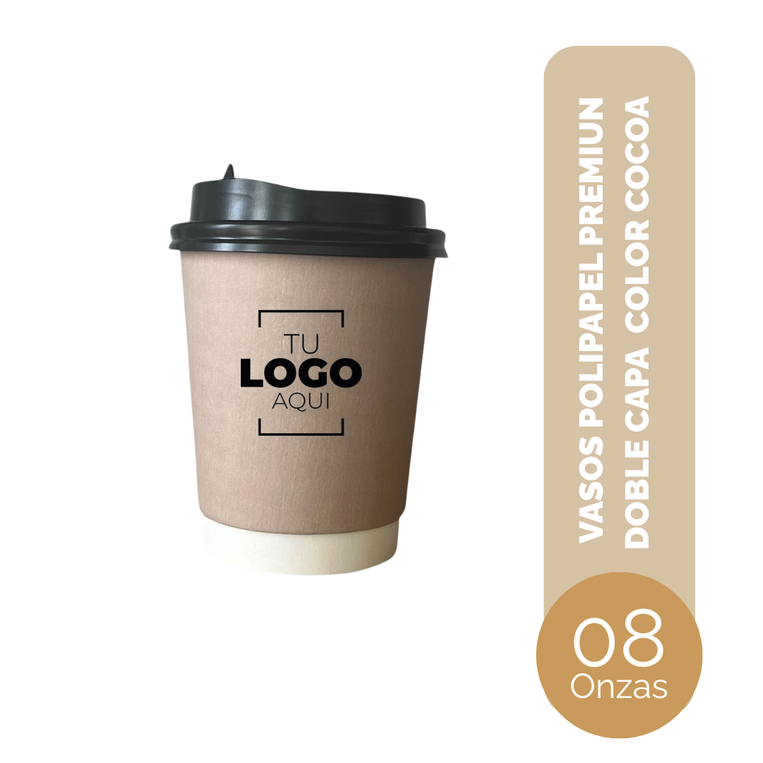 VASO DE POLIPAPEL PREMIUN DOBLE CAPA 08 ONZAS COCOA