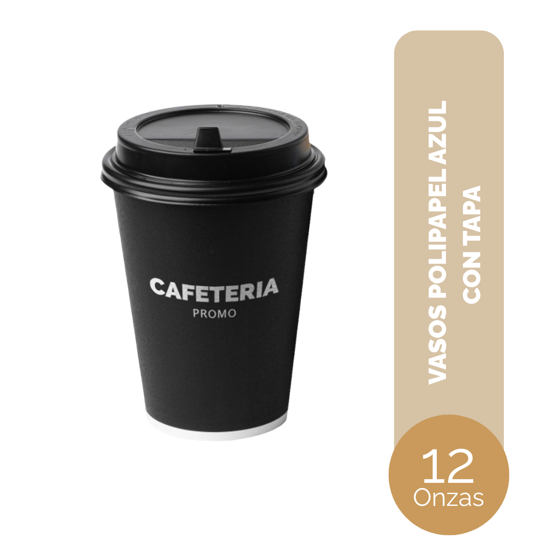 VASO DE POLIPAPEL 12 ONZAS NEGRO CON TAPA NEGRA