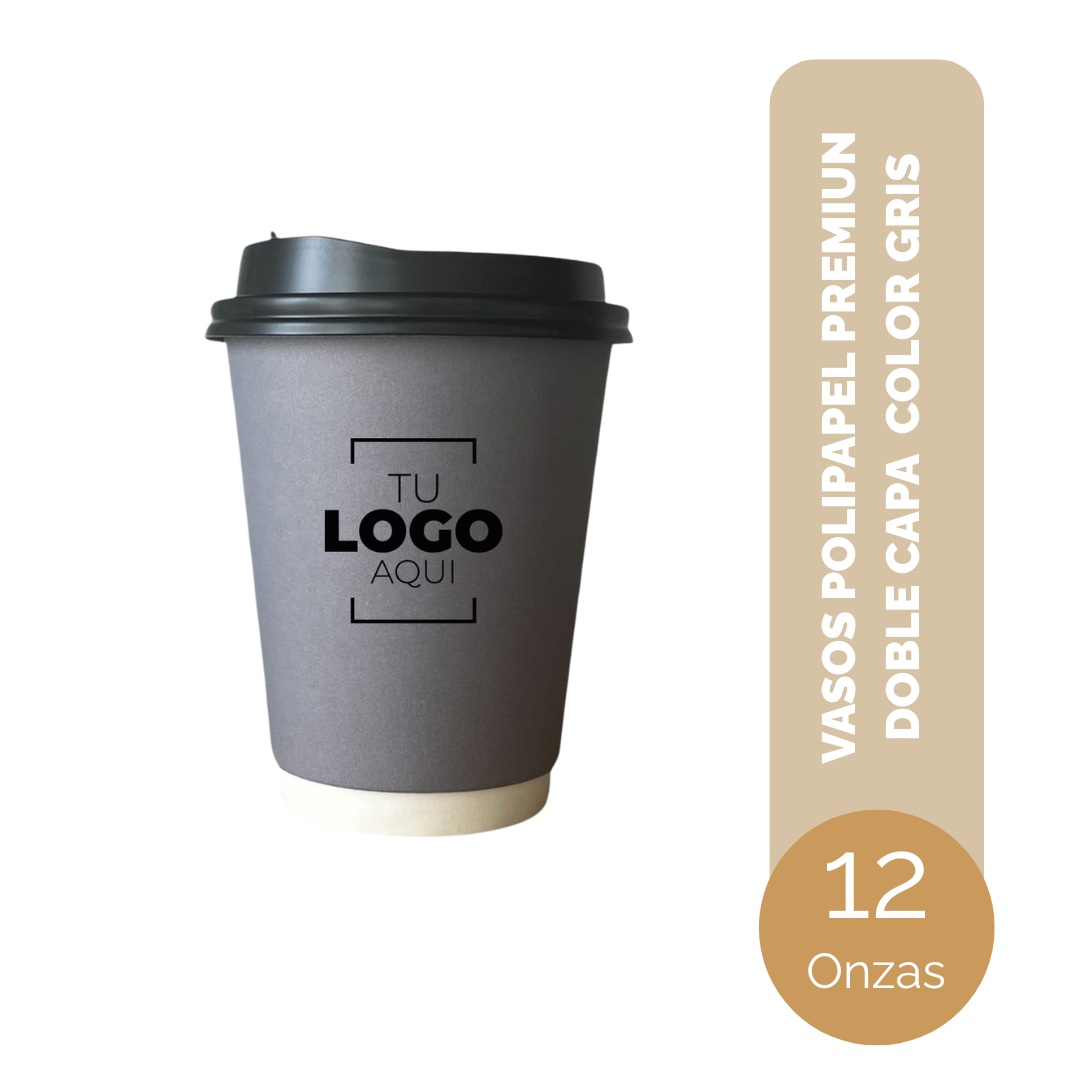 VASO DE POLIPAPEL PREMIUN DOBLE CAPA 12 ONZAS GRIS