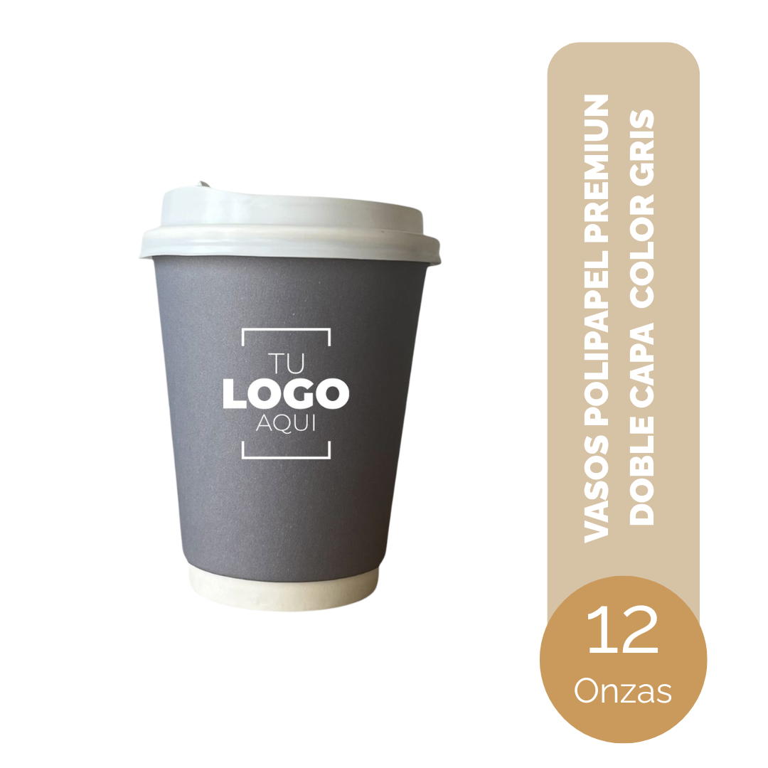 VASO DE POLIPAPEL PREMIUN DOBLE CAPA 12 ONZAS GRIS
