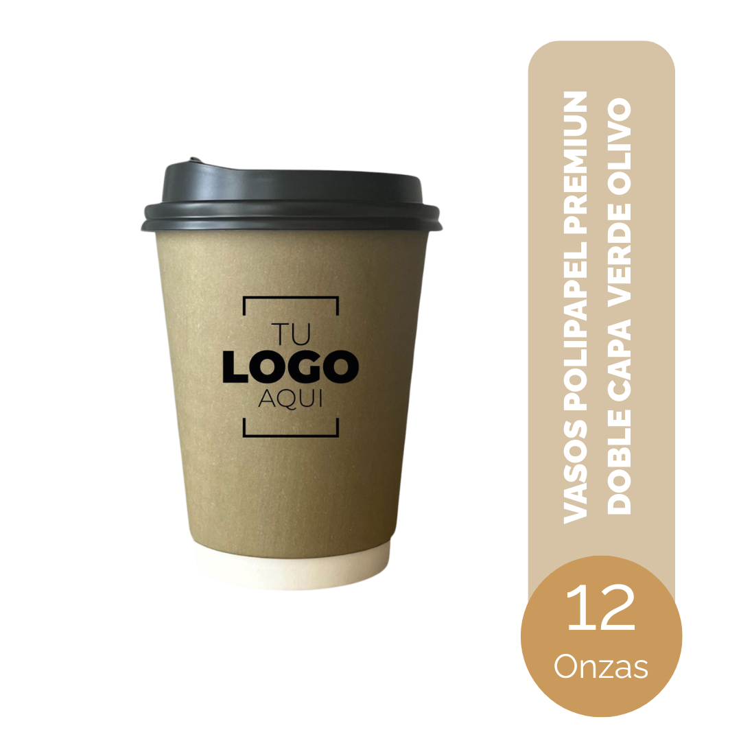 VASO POLIPAPEL PREMIUN DOBLE CAPA 12 ONZAS VERDE OLIVO