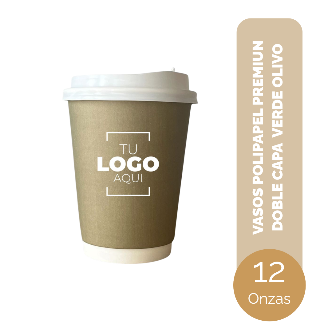 VASO DE POLIPAPEL PREMIUN DOBLE CAPA 12 ONZAS  VERDE OLIVO