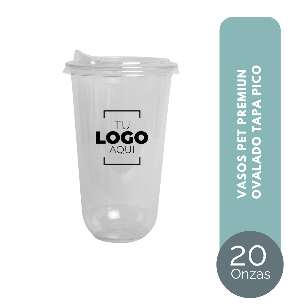 VASO PET PREMIUN OVALADO 20 ONZAS TAPA PICO