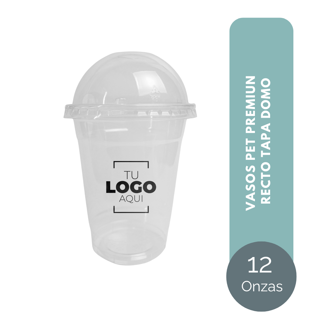 VASO PET PREMIUN RECTO 12 ONZAS TAPA DOMO