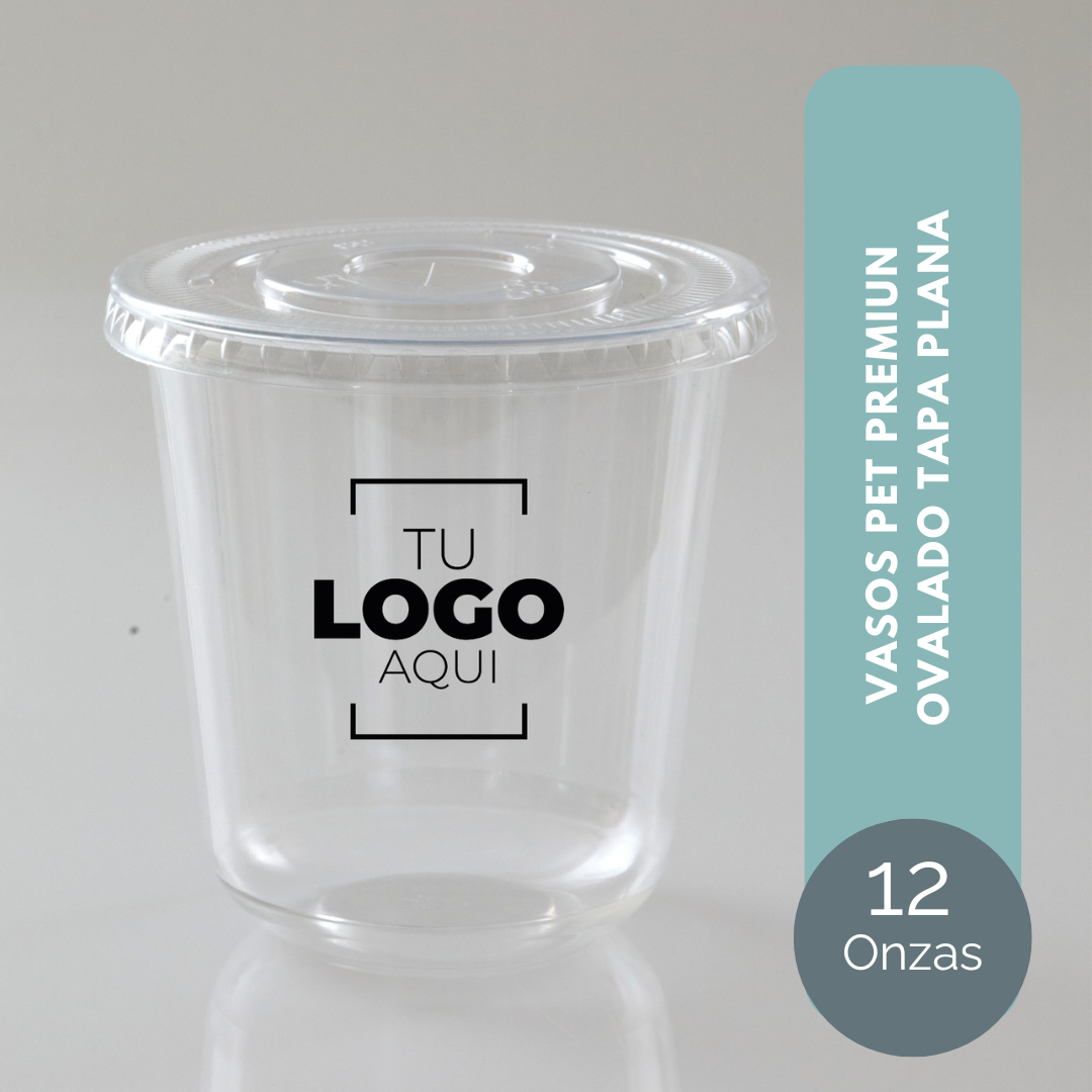 VASO PET PREMIUN OVALADO 12 ONZAS TAPA PLANA (38 micras)