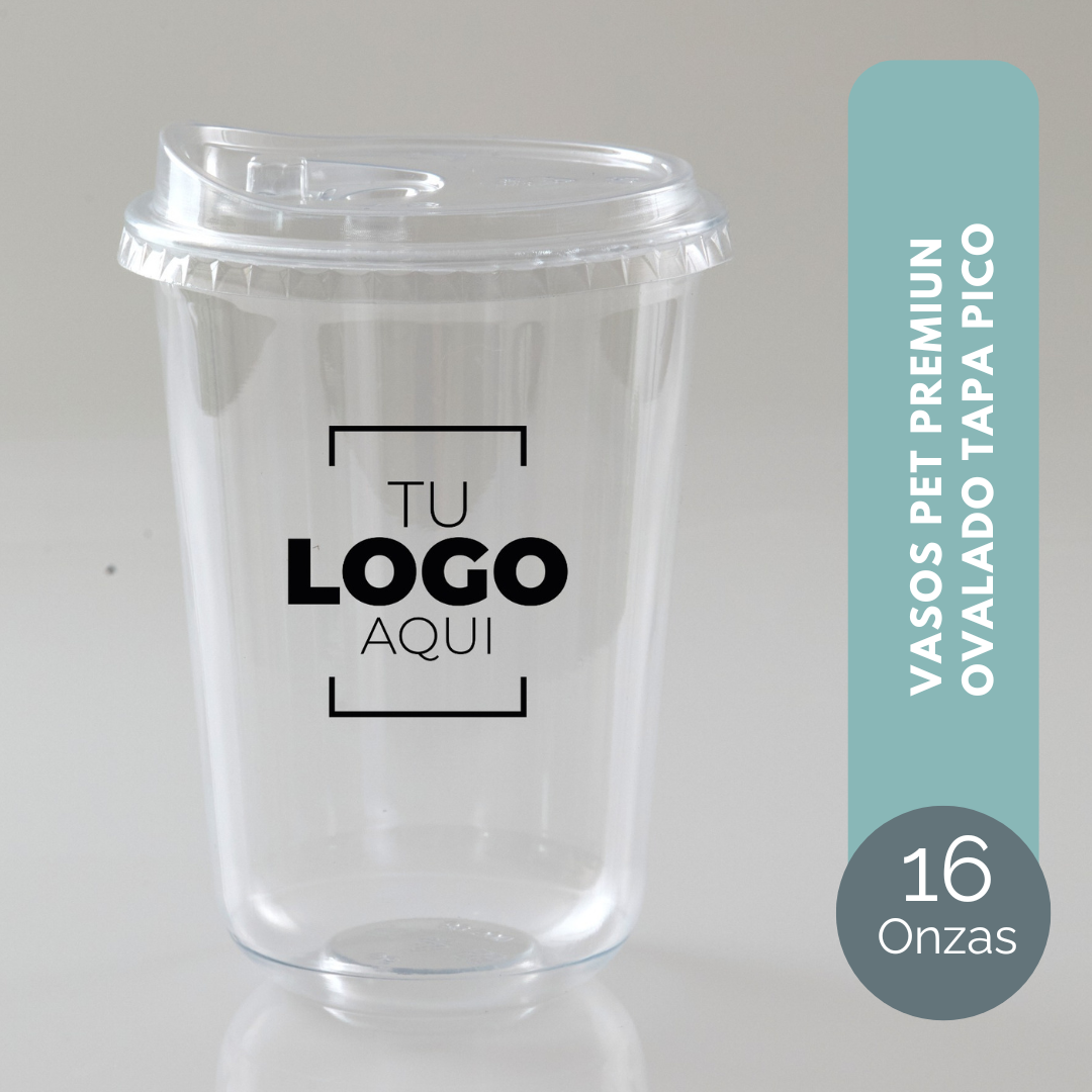 VASO PET PREMIUN OVALADO 16 ONZAS TAPA PICO (38 micras)