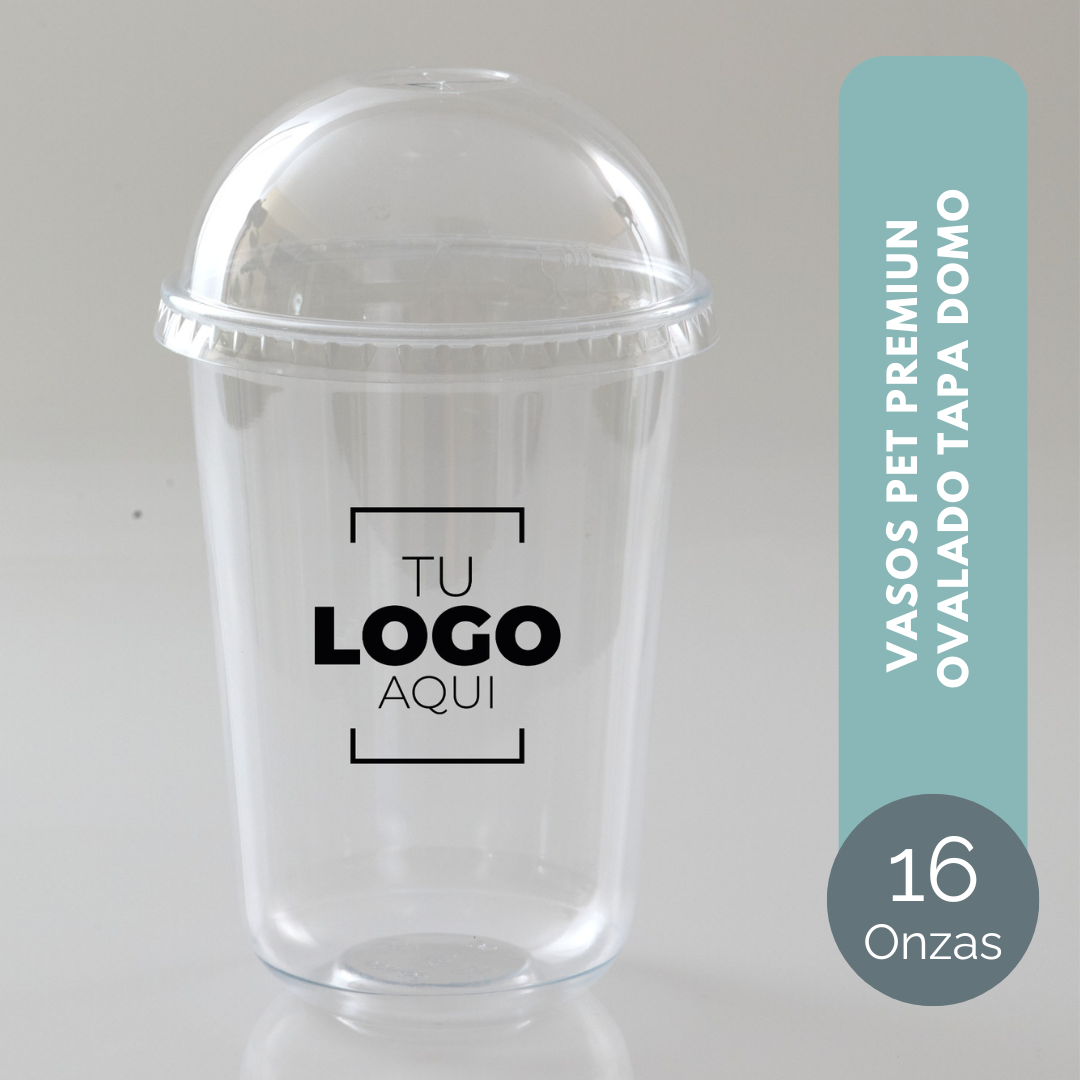VASO PET PREMIUN OVALADO 16 ONZAS TAPA DOMO (38 micras)