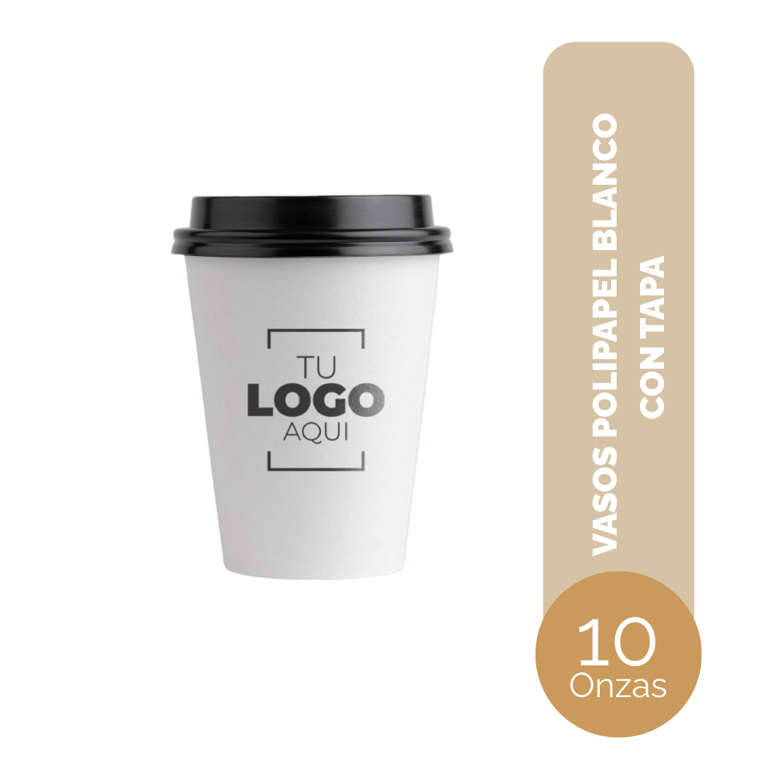 VASO DE POLIPAPEL 10 ONZAS BLANCO CON TAPAS