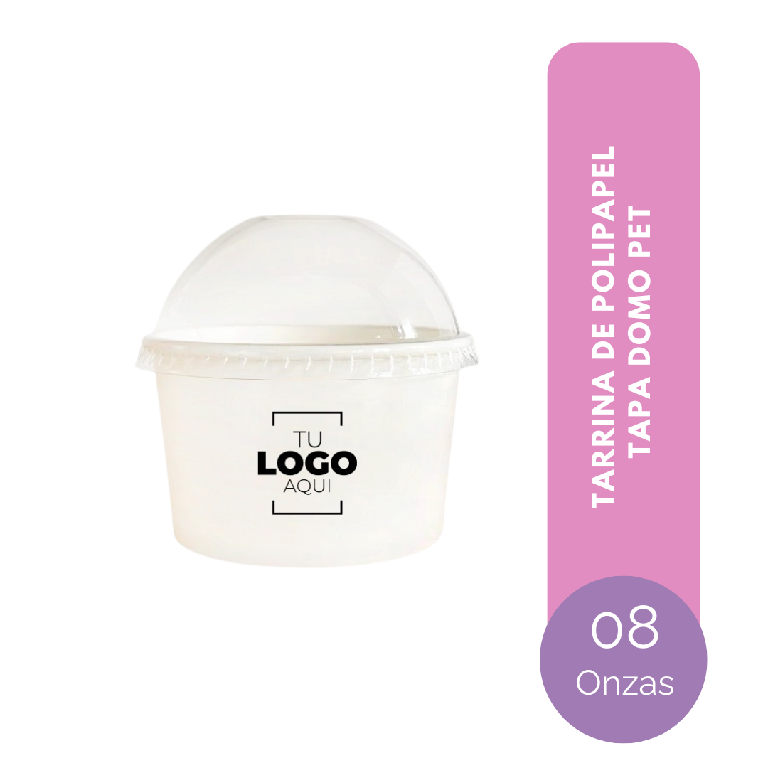 TARRINA DE POLIPAPEL 08 ONZAS TAPA DOMO PET