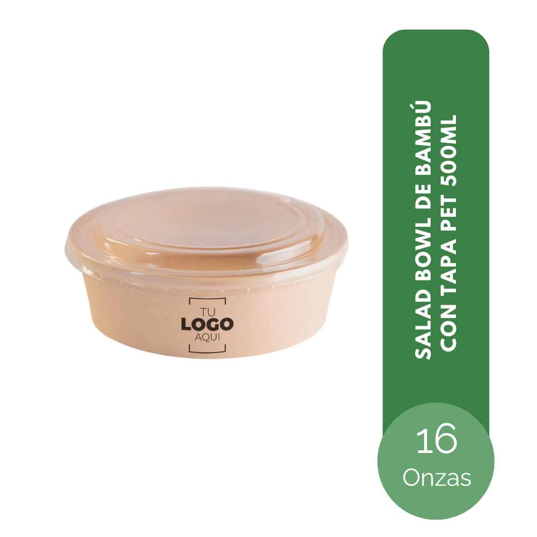 SALAD BOWL DE BAMBÚ 16 ONZAS (500 ml) TAPA PET