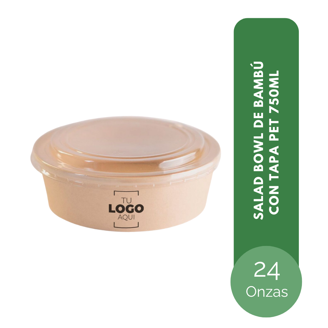 SALAD BOWL DE BAMBÚ 24 ONZAS (750 ml) TAPA PET RECICLADO