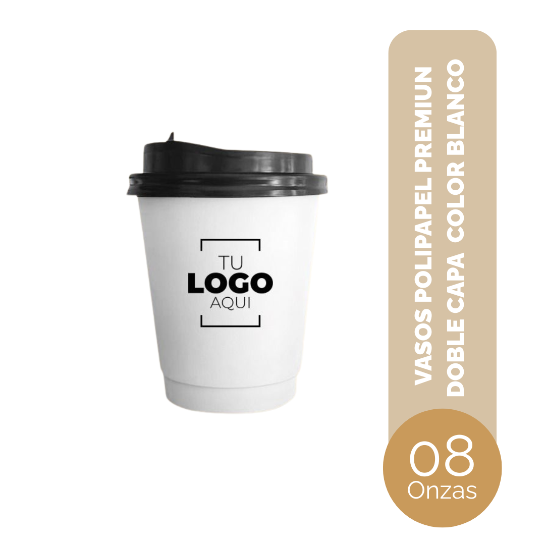 VASO DE POLIPAPEL PREMIUN DOBLE CAPA 08 ONZAS BLANCO