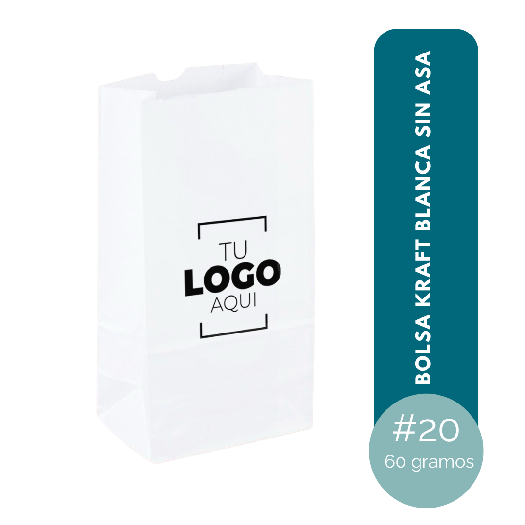 BOLSA KRAFT BLANCO SIN ASA #20 DE 38x21x12.5 (60GR)