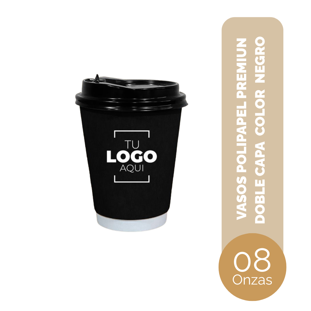 VASO DE POLIPAPEL PREMIUN DOBLE CAPA 08 ONZAS NEGRO