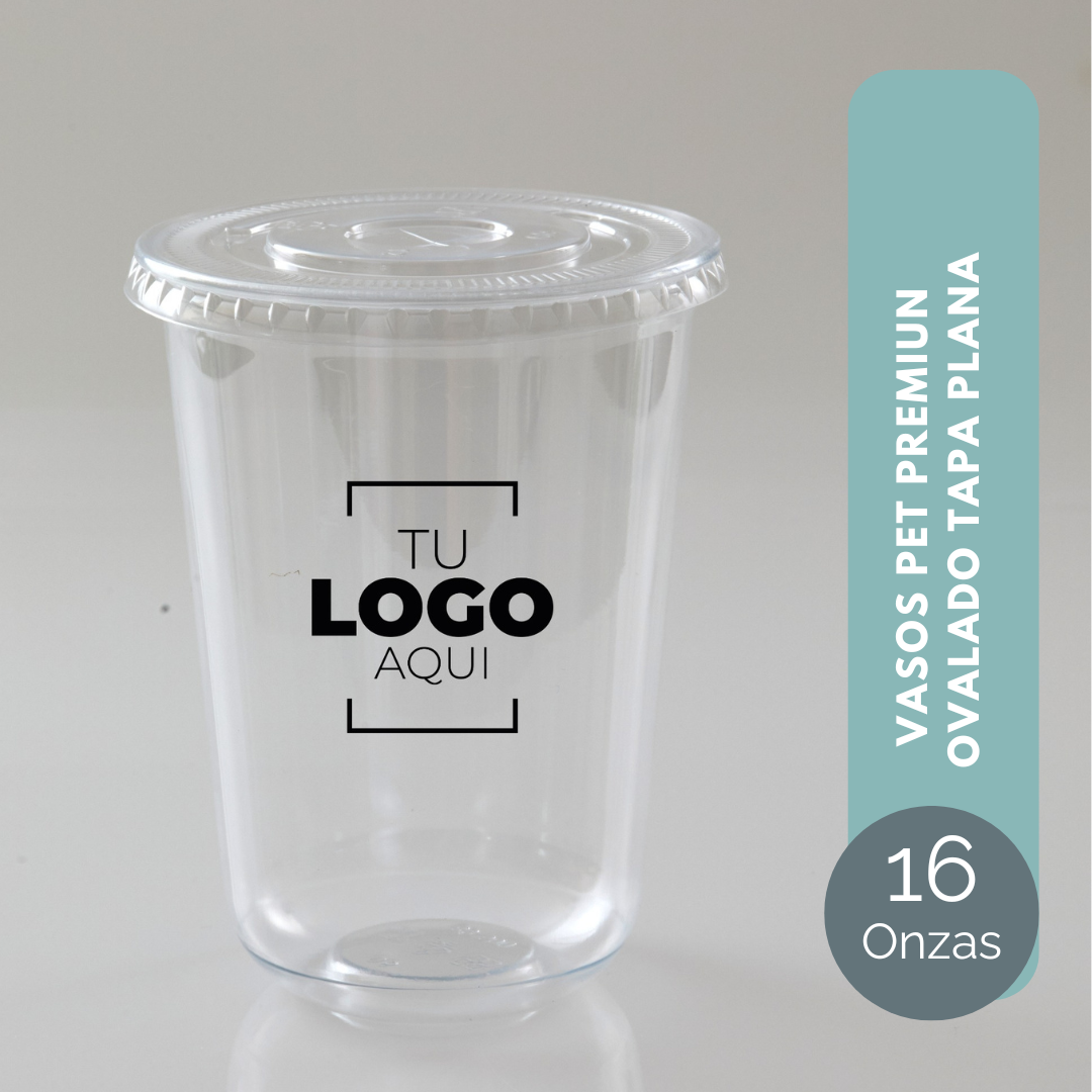 VASO PET PREMIUN OVALADO 16 ONZAS TAPA PLANA (38 micras)