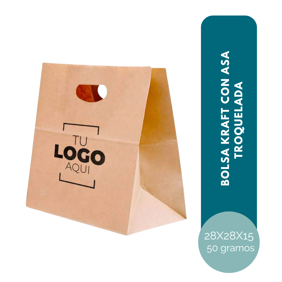 BOLSA KRAFT NATURAL CON ASA TROQUELADA BBK001 DE 28x28x15 (50GR)