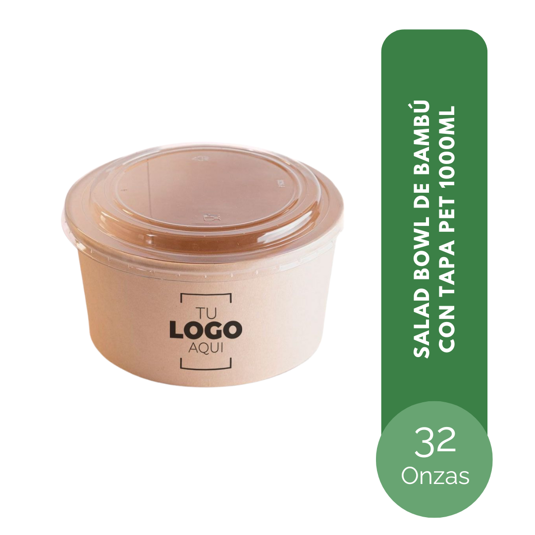 SALAD BOWL DE BAMBÚ 32 ONZAS (1,000 ml) TAPA PET RECICLADO