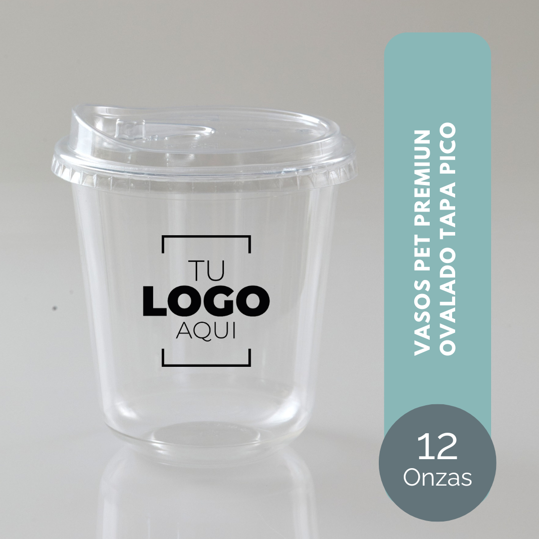 VASO PET PREMIUN OVALADO 12 ONZAS TAPA PICO (38 micras)