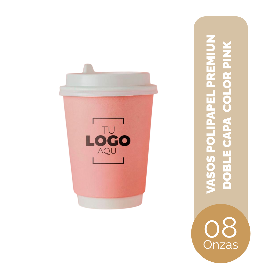 VASO DE POLIPAPEL PREMIUN DOBLE CAPA 08 ONZAS ROSADO