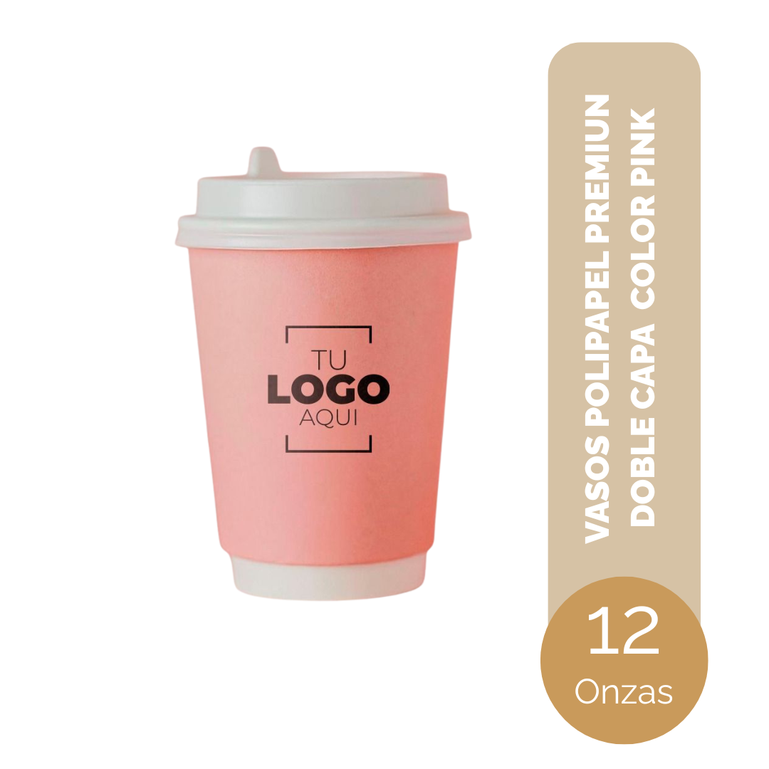 VASO DE POLIPAPEL PREMIUN DOBLE CAPA 12 ONZAS ROSADO