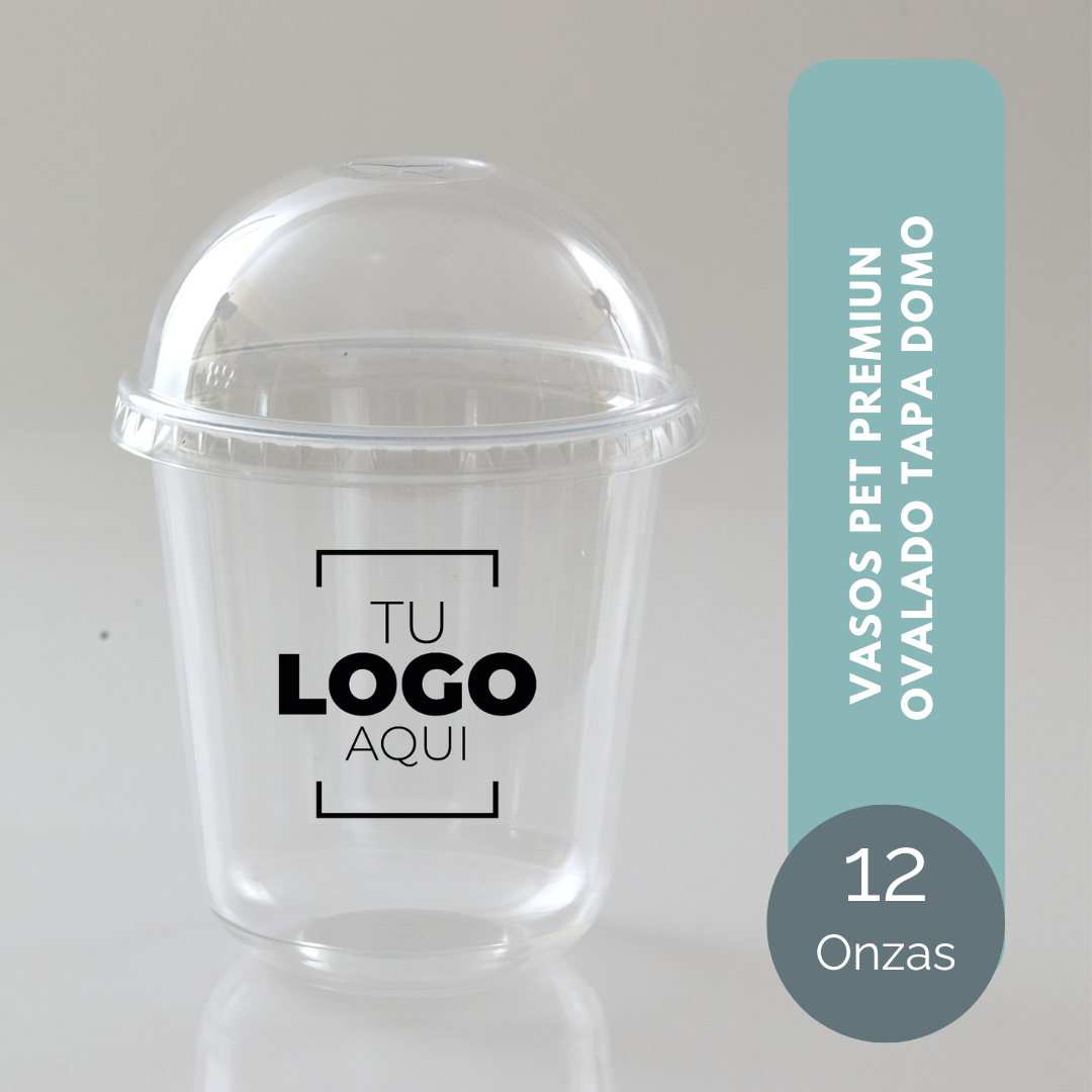 VASO PET PREMIUN OVALADO 12 ONZAS TAPA DOMO (38 micras)