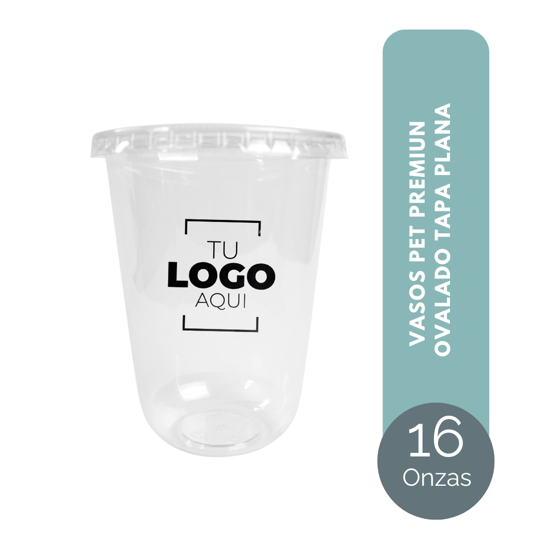 VASO PET PREMIUN OVALADO 16 ONZAS TAPA PLANA