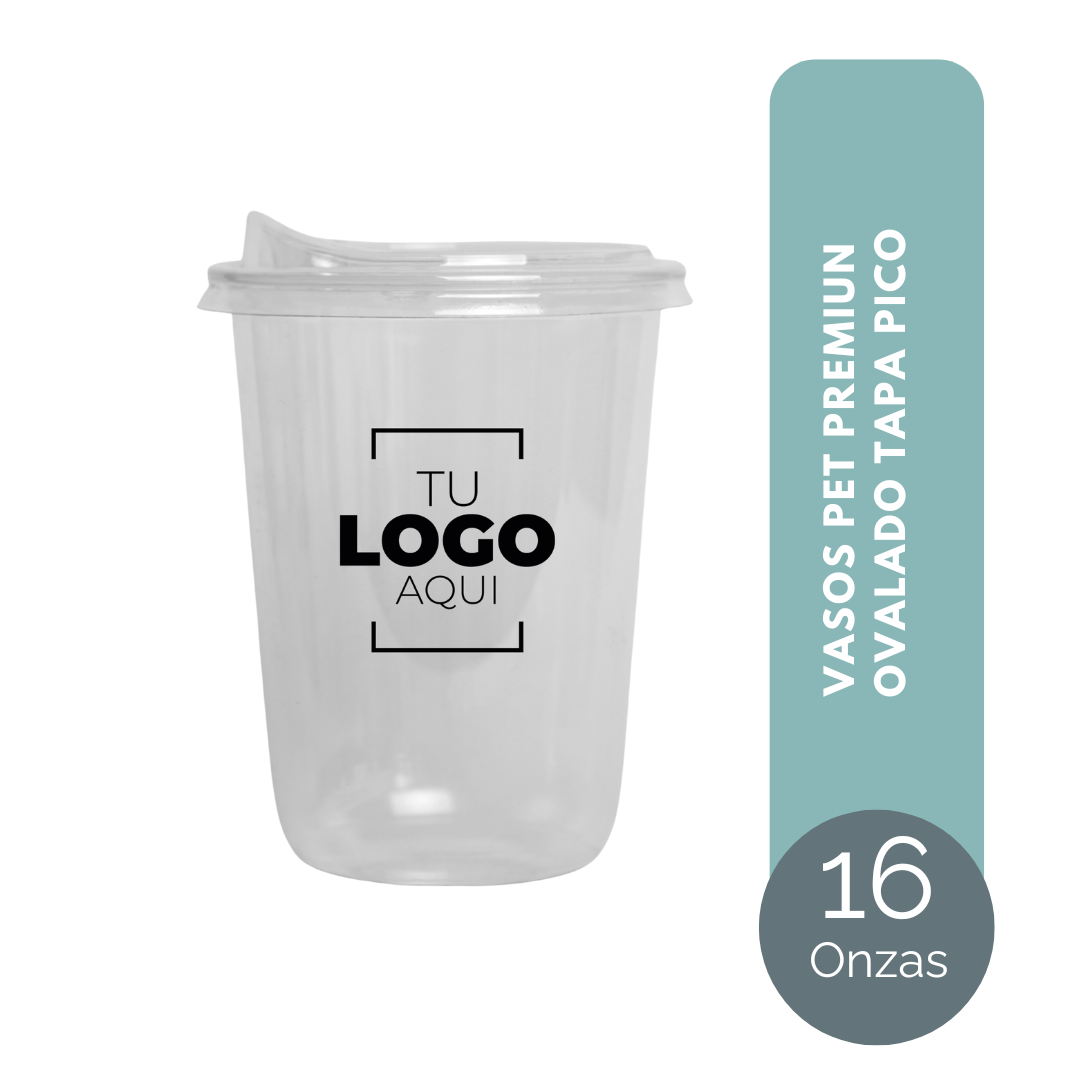 VASO PET PREMIUN OVALADO 16 ONZAS TAPA PICO