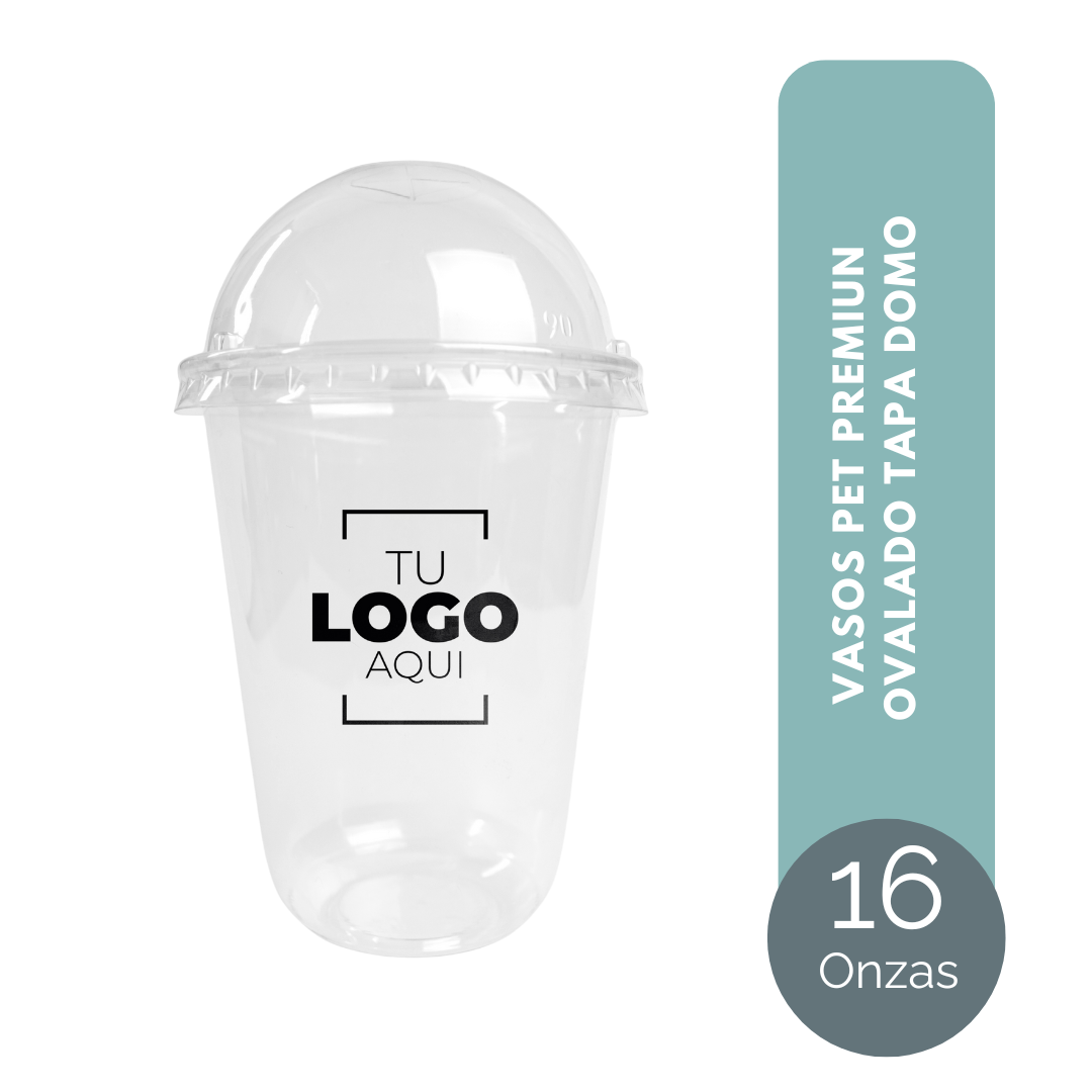 VASO PET PREMIUN OVALADO 16 ONZAS TAPA DOMO